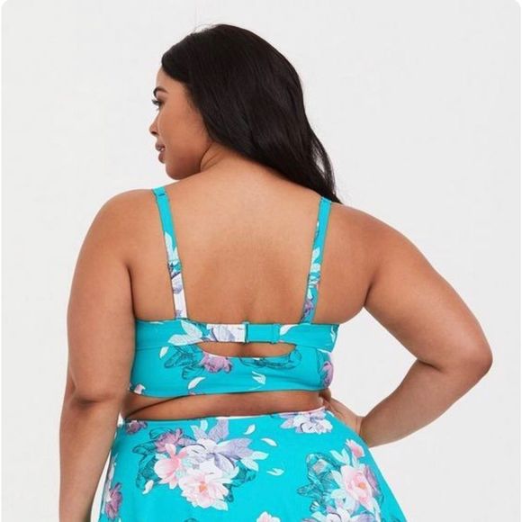 Torrid Aqua Floral Underwire Bikini Top Teal Green Size 5R Convertible Strap - Picture 2 of 8